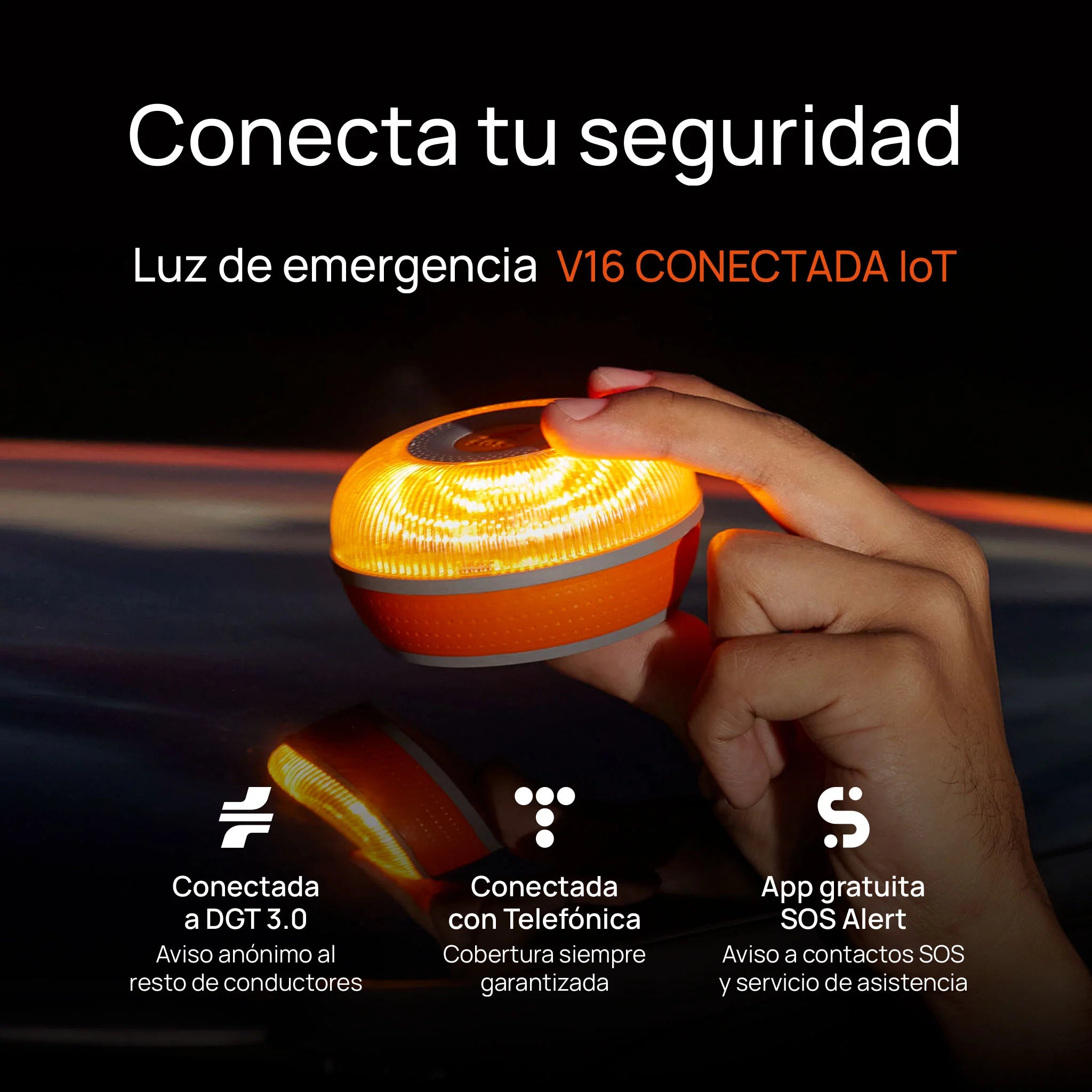 Baliza V16 FlashLED SOS Conectada a Telefónica y DGT