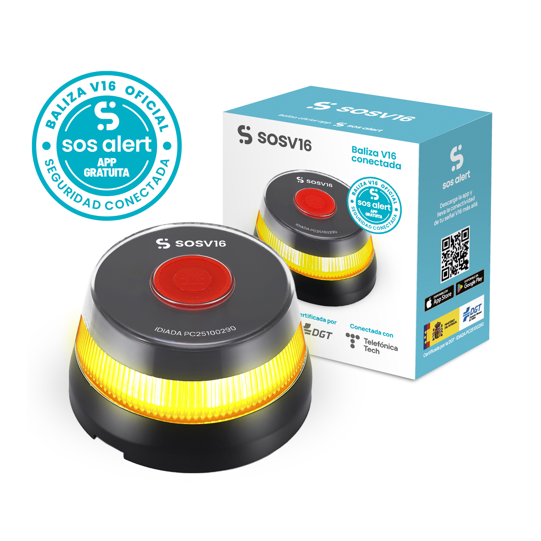 Baliza V16 - SOSV16 Negra Conectada a Telefónica y DGT