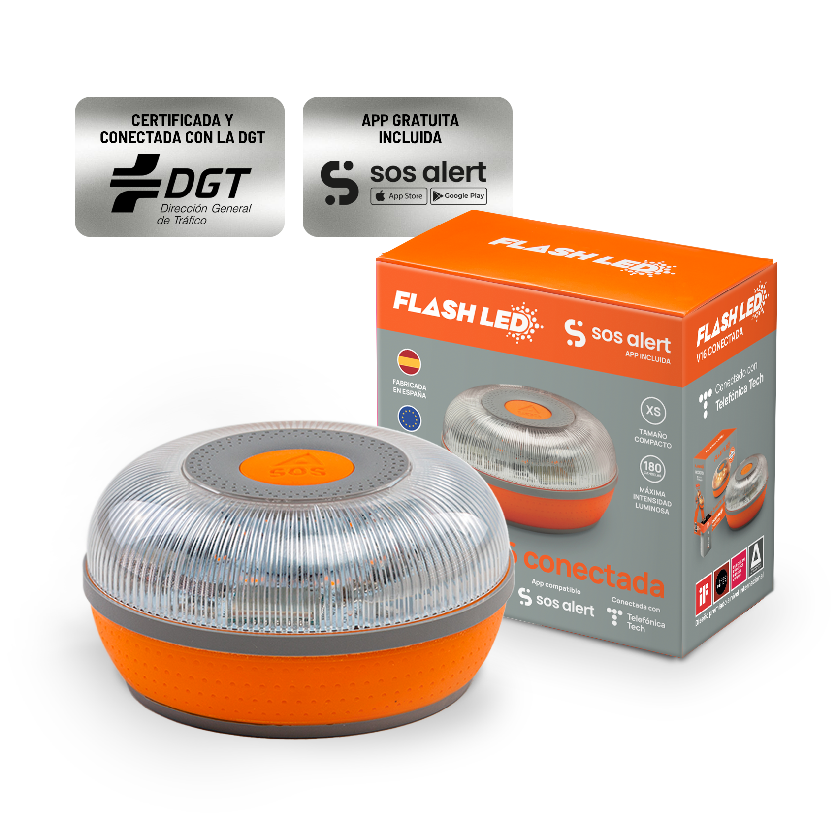 Baliza V16 FlashLED SOS Conectada a Telefónica y DGT