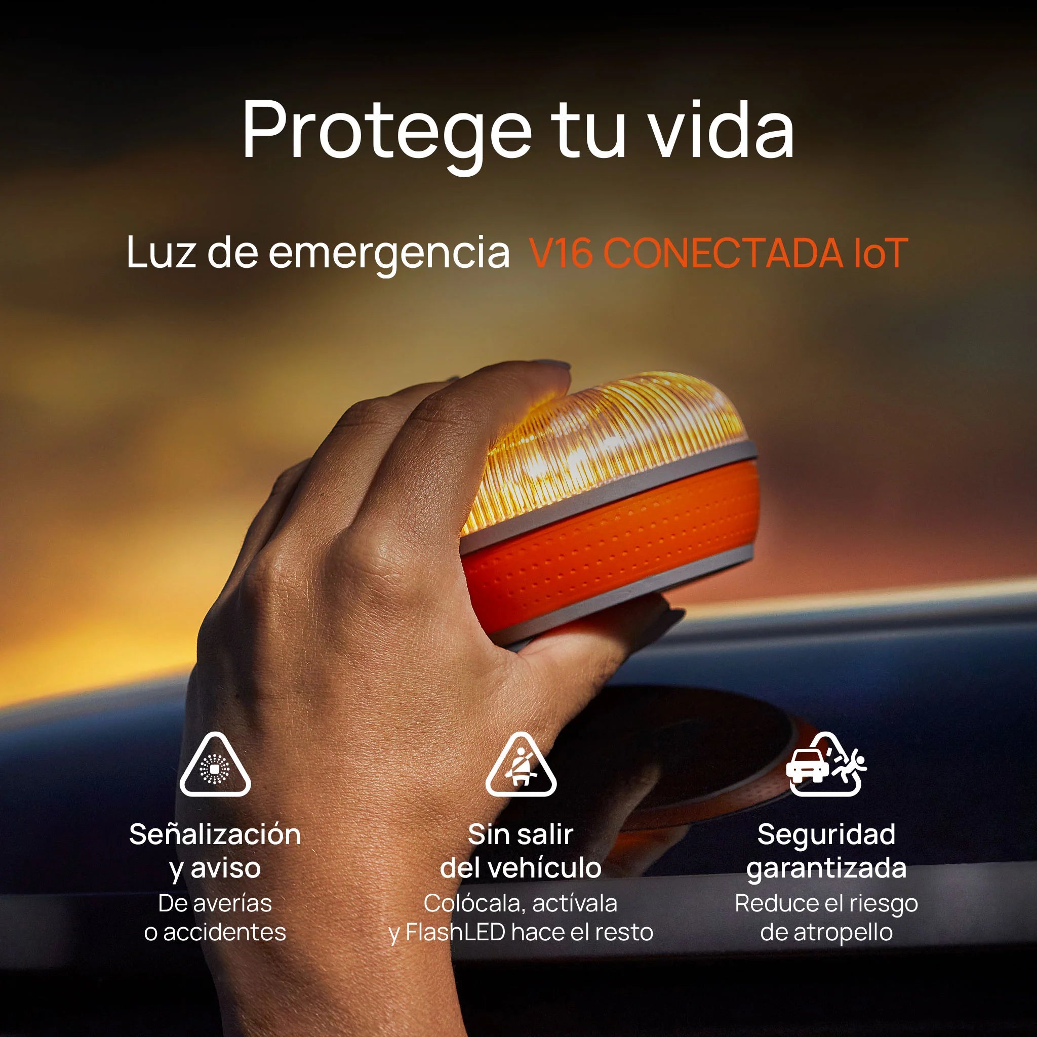 Baliza V16 FlashLED SOS Conectada a Telefónica y DGT